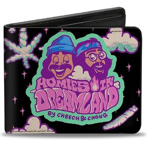 Homies in Dreamland by Cheech & Chong Wallet, Bifold, Cheech and Chong Homies in Dreamland Title Logo Smoke Black, Vegan Leather