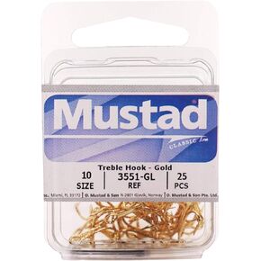 Mustad 3551 Classic Treble Standard Strength Fishing Hooks | Tackle for Fishing Equipment | Comes in Bronz, Nickle, Gold, Blonde Red, Size 10