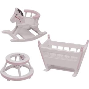 Kisangel 1 Set Dollhouse Doll Cradle Miniature Rocking Horse Chair Dollhouse Baby Shaker for Wooden Dollhouse Nursery Furniture