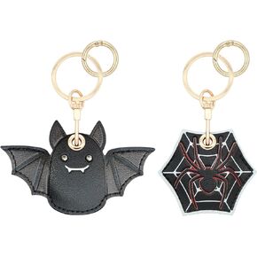 2 Pack for Airtag Cute Keychain Holder, Kawaii Leather Black Spider Bat Key Ring Hidden Case Cover