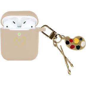 Compatible with AirPods Case Cover, Soft Silicone Case with Gold Heart Pattern for AirPods 2&1 Generation Case with Vintage Starry Mountains Keychain for Girls Women (Black)