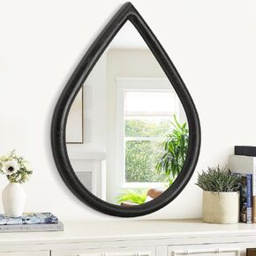White Wall Mirror Teardrop Decorative Hanging Mirrors Wood Framed Decorative Mirror Unique Vanity Mirror for Bedroom Bathroom Living Room
