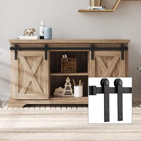 2.5FT 30inch Mini Cabinet Small Barn Door Hardware Track Kit Apply for Cabinet Closet Cupboard Storage,2.5 Foot Single Door Kit Fit 12"-15" Door,I Shape Hanger (No Cabinet)
