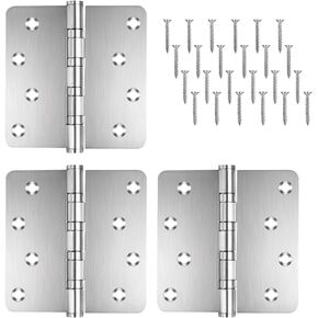 Ball Bearing Door Hinges 4 inch x 4 inch 304 Stainless Steel Door Hardware 3 Pack 1/4-inch Radius Corner Door Hinges Interior Exterior Heavy Duty Hinges (Silver, 3 Pack)