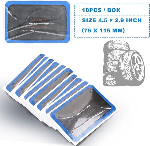 مجموعة رقعة الإطارات من Hromee مقاس 4.5 × 2.9 بوصة، رقع إصلاح ثقب الأنبوب الشعاعي المربع للسيارة والشاحنات والدراجات النارية وأدوات إصلاح الإطارات في حالات الطوارئ 10 قطع in Kuwait