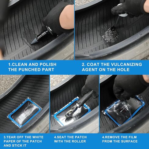 مجموعة رقعة الإطارات من Hromee مقاس 4.5 × 2.9 بوصة، رقع إصلاح ثقب الأنبوب الشعاعي المربع للسيارة والشاحنات والدراجات النارية وأدوات إصلاح الإطارات في حالات الطوارئ 10 قطع in Kuwait
