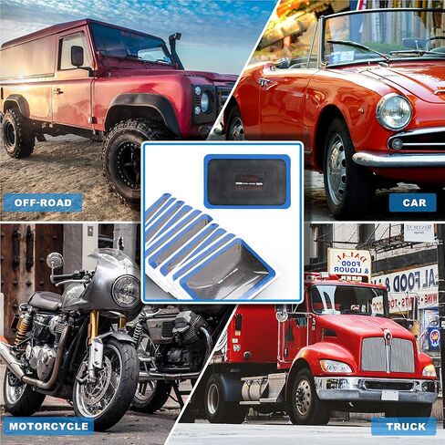 مجموعة رقعة الإطارات من Hromee مقاس 4.5 × 2.9 بوصة، رقع إصلاح ثقب الأنبوب الشعاعي المربع للسيارة والشاحنات والدراجات النارية وأدوات إصلاح الإطارات في حالات الطوارئ 10 قطع in Kuwait