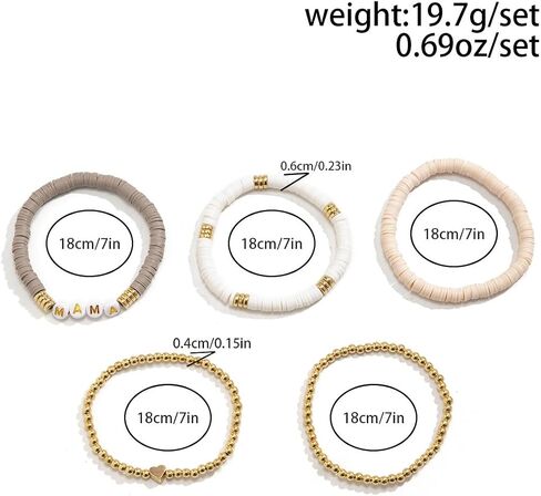 Holiday Heishi Surfer Bracelet Set for Women Girl Teens Mother's Day Beaded Stretch Bracelet Y2k Mama Love Heart Colorful Clay Stackable Charm Bracelets Festive Jewelry Gifts in Kuwait