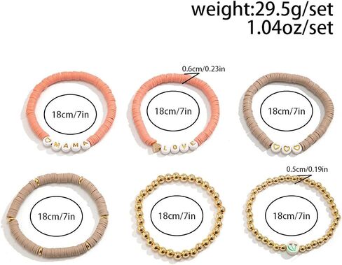 Holiday Heishi Surfer Bracelet Set for Women Girl Teens Mother's Day Beaded Stretch Bracelet Y2k Mama Love Heart Colorful Clay Stackable Charm Bracelets Festive Jewelry Gifts in Kuwait