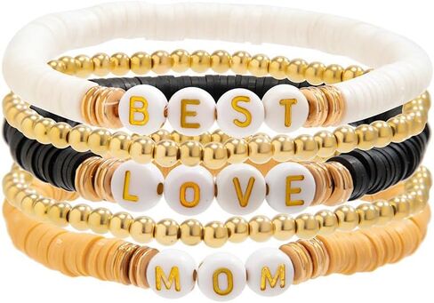 Holiday Heishi Surfer Bracelet Set for Women Girl Teens Mother's Day Beaded Stretch Bracelet Y2k Mama Love Heart Colorful Clay Stackable Charm Bracelets Festive Jewelry Gifts in Kuwait
