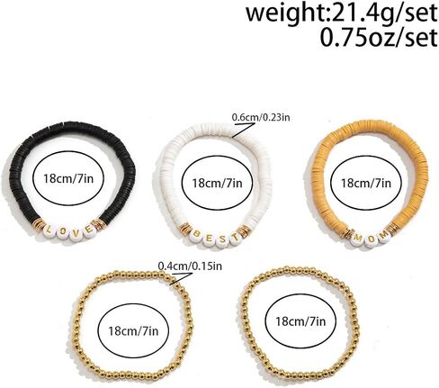 Holiday Heishi Surfer Bracelet Set for Women Girl Teens Mother's Day Beaded Stretch Bracelet Y2k Mama Love Heart Colorful Clay Stackable Charm Bracelets Festive Jewelry Gifts in Kuwait