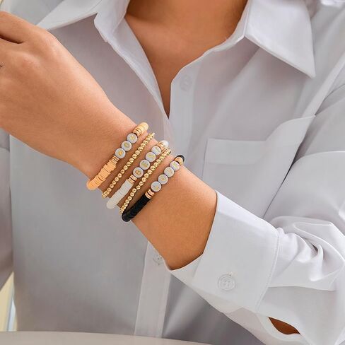 Holiday Heishi Surfer Bracelet Set for Women Girl Teens Mother's Day Beaded Stretch Bracelet Y2k Mama Love Heart Colorful Clay Stackable Charm Bracelets Festive Jewelry Gifts in Kuwait