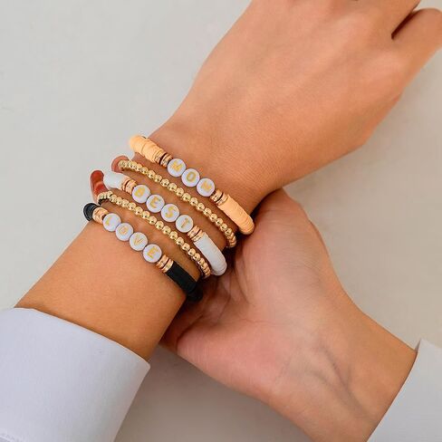 Holiday Heishi Surfer Bracelet Set for Women Girl Teens Mother's Day Beaded Stretch Bracelet Y2k Mama Love Heart Colorful Clay Stackable Charm Bracelets Festive Jewelry Gifts in Kuwait