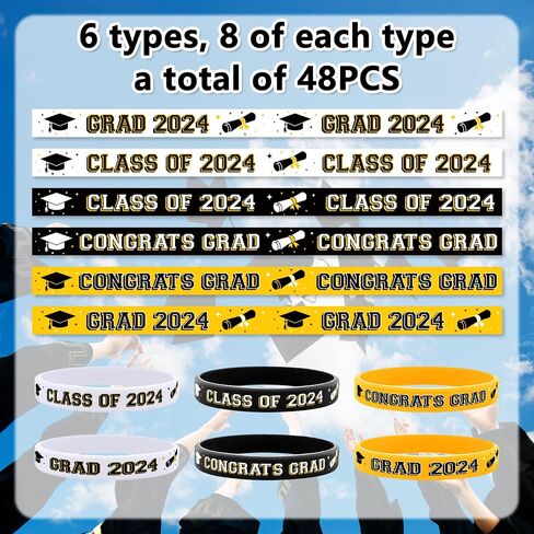 48 PCS Class of 2024 bracelets Graduation celebration bracelet Silicone graduation bracelets for Teacher Students Congrats Graduates Gifts Graduation Party Supplies in Saudi Arabia