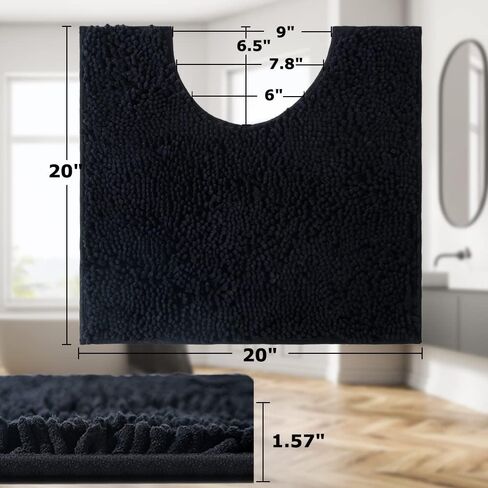 سجاد المرحاض من شانيل على شكل حرف U، سجاد حمام فائق النعومة والامتصاص، سجادة حمام أشعث قطيفة غير قابلة للانزلاق للحمام، يمكن غسلها في الغسالة جافة، سجاد حمام محيطي لقاعدة المرحاض (أسود، 20 بوصة × 20 بوصة U) in Kuwait
