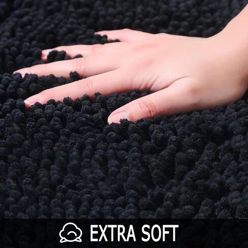 سجاد المرحاض من شانيل على شكل حرف U، سجاد حمام فائق النعومة والامتصاص، سجادة حمام أشعث قطيفة غير قابلة للانزلاق للحمام، يمكن غسلها في الغسالة جافة، سجاد حمام محيطي لقاعدة المرحاض (أسود، 20 بوصة × 20 بوصة U) in Kuwait