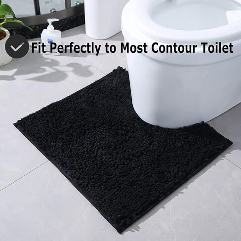 سجاد المرحاض من شانيل على شكل حرف U، سجاد حمام فائق النعومة والامتصاص، سجادة حمام أشعث قطيفة غير قابلة للانزلاق للحمام، يمكن غسلها في الغسالة جافة، سجاد حمام محيطي لقاعدة المرحاض (أسود، 20 بوصة × 20 بوصة U) in Kuwait