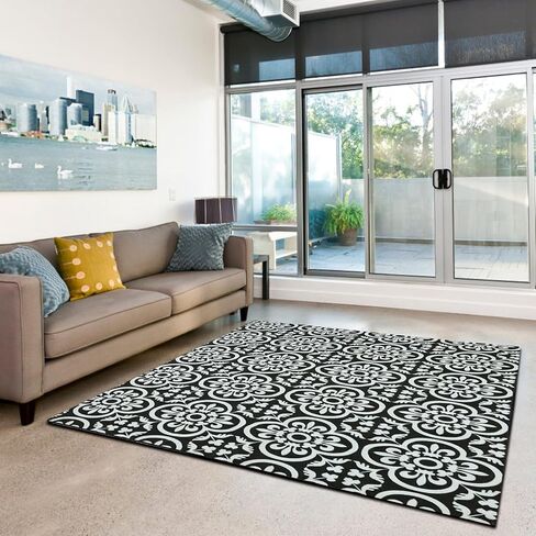 سجادة منطقة الأزهار 5x7 من Schliersee لغرفة المعيشة، سجادة كبيرة للباب الداخلي غير قابلة للانزلاق لغرفة النوم وغرفة الطعام والمطبخ، باللون الأسود in Kuwait