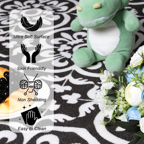 سجادة منطقة الأزهار 5x7 من Schliersee لغرفة المعيشة، سجادة كبيرة للباب الداخلي غير قابلة للانزلاق لغرفة النوم وغرفة الطعام والمطبخ، باللون الأسود in Kuwait