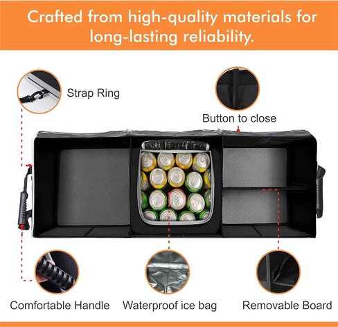 Suv Trunk Organizer with Removable Cooler- Durable & Versatile Car Organizer- Perfect Trunk Organizer for Car w/Ample Storage-4 Compartments Car Storage Organizer w/Cooler Holds Upto 18 Cans in Saudi Arabia
