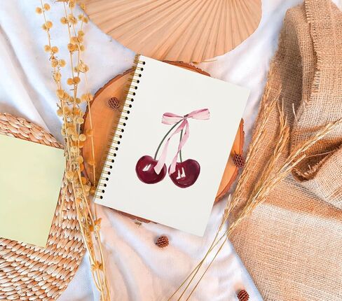 Trendy Coquette Pink Bow Cherry Notebook, Preppy Aesthetic Journal Notebook for Note Taking Work, Coquette School Supplies, College Ruled Hardcover Spiral Notebook 5.5 x 8.3 in Saudi Arabia