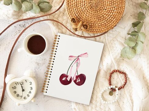 Trendy Coquette Pink Bow Cherry Notebook, Preppy Aesthetic Journal Notebook for Note Taking Work, Coquette School Supplies, College Ruled Hardcover Spiral Notebook 5.5 x 8.3 in Saudi Arabia