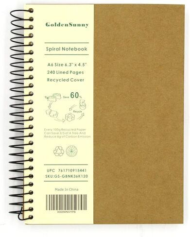 دفتر ملاحظات حلزوني صغير، 240 صفحة مسطرة، ورق مسطر عريض مقاس A6، غلاف صلب معاد تدويره in Kuwait