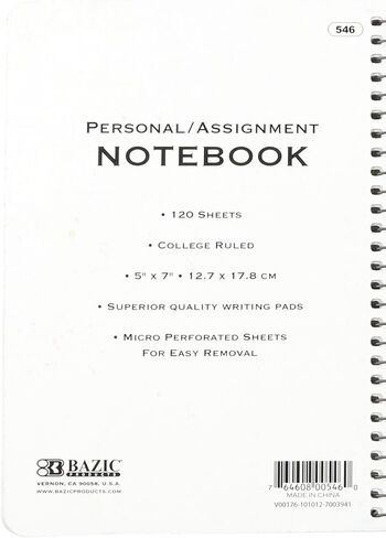 BAZIC 120 Ct. 5" X 7" Personal / Assignment Spiral Notebook in Kuwait