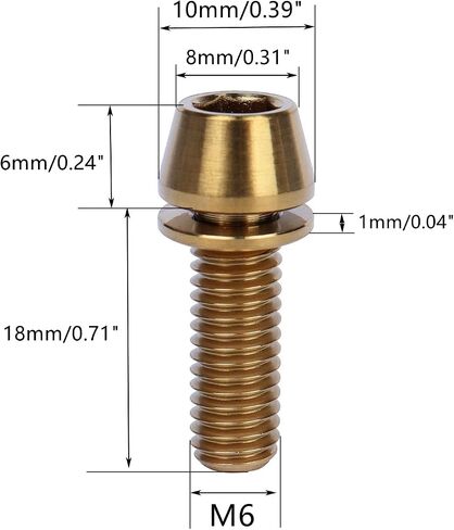 6 قطعة من التيتانيوم M6x16mm 18mm 20mm مسمار رأس سداسي مدبب ألين لتركيب الدراجة (ذهبي، M6x18mm) in Kuwait