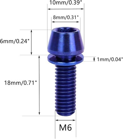 6 قطعة من التيتانيوم M6x16mm 18mm 20mm مسمار رأس سداسي مدبب ألين لتركيب الدراجة (ذهبي، M6x18mm) in Kuwait