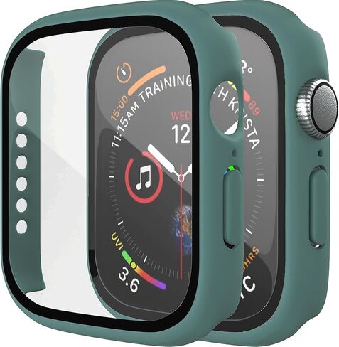 2 Pack Hard PC Case with Tempered Glass Screen Protector Compatible with Apple Watch Series 7 45mm Case, Ultra-Thin Scratch Resistant Overall Protective Cover for iWatch Men Women, Blue in Kuwait