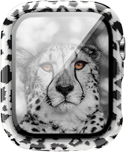 Compatible with Apple Watch Series 9 8 7 45mm 41mm Leopard Hard PC Case Tempered Glass Screen Protector Cover Resistant Impact Resistant Protective Case (45mm, Leopard) in Saudi Arabia