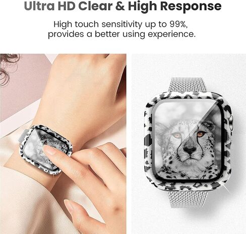Compatible with Apple Watch Series 9 8 7 45mm 41mm Leopard Hard PC Case Tempered Glass Screen Protector Cover Resistant Impact Resistant Protective Case (45mm, Leopard) in Saudi Arabia