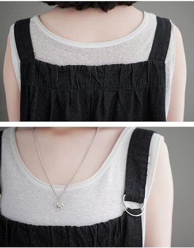 Denim Jumper Dress for Women Loose Version Baggy Style Maxi Length Adjustable Straps Wide Hemline in Kuwait