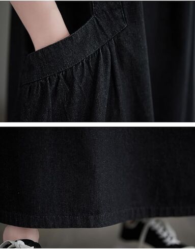 Denim Jumper Dress for Women Loose Version Baggy Style Maxi Length Adjustable Straps Wide Hemline in Kuwait