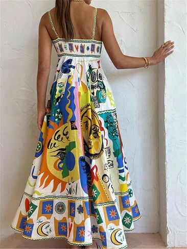Yuemengxuan Women Boho Beach Flowy Dress Y2k Spaghetti Strap Sleeveless Smocked A-line Swing Maxi Dress Vacation Sundress in Saudi Arabia