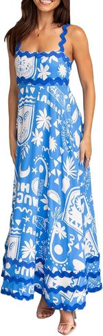 Yuemengxuan Women Boho Beach Flowy Dress Y2k Spaghetti Strap Sleeveless Smocked A-line Swing Maxi Dress Vacation Sundress in Saudi Arabia