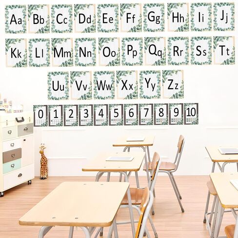 مجموعة لوحة إعلانات أبجدية مكونة من 37 قطعة من لوحة أرقام الأوكالبتوس الأبجدية وبطاقات خضراء تعليمية لمرحلة ما قبل المدرسة وقصاصات ورقية للمعلمين في مرحلة ما قبل المدرسة ورياض الأطفال وديكورات الحائط في الفصول الدراسية in Saudi Arabia