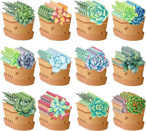 60 Pieces Potted Succulents Cut-Outs Watercolor Succulents Cutouts 12 Styles Succulents Accents Decor Succulent Bulletin Board Paper-Cuts Classroom Wall Party Decoration with 100 Glue Point Dots in Saudi Arabia