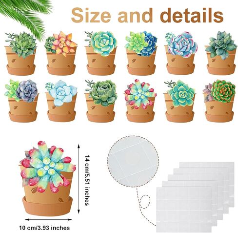 60 Pieces Potted Succulents Cut-Outs Watercolor Succulents Cutouts 12 Styles Succulents Accents Decor Succulent Bulletin Board Paper-Cuts Classroom Wall Party Decoration with 100 Glue Point Dots in Saudi Arabia