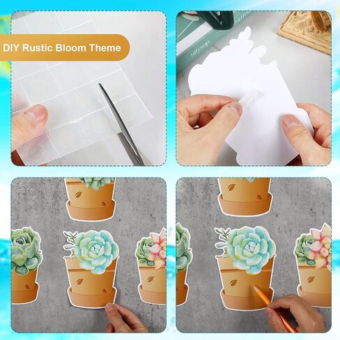 60 Pieces Potted Succulents Cut-Outs Watercolor Succulents Cutouts 12 Styles Succulents Accents Decor Succulent Bulletin Board Paper-Cuts Classroom Wall Party Decoration with 100 Glue Point Dots in Saudi Arabia