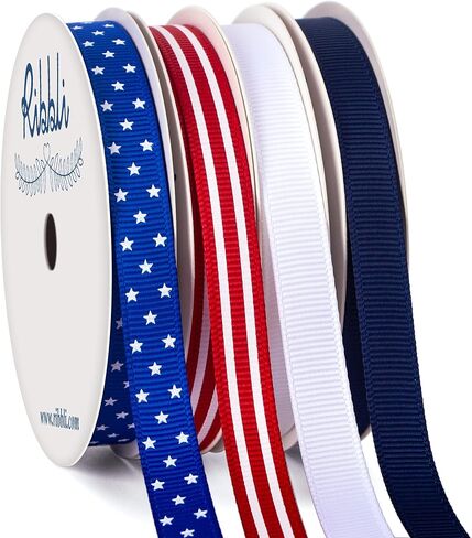 Ribbli 4 Rolls Patriotic Grosgrain Ribbon,3/8 Inches,Total 40 -Yards,Red/White/Blue/Navy,Stars and Stripes Ribbon,Use for Memorial Day, Veterans Day, 4th of July, President's Day, USA Decorations in Saudi Arabia