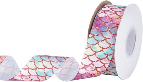MAYJOYDIY Mermaid Scales Ribbon Fish Scale Grosgrain Ribbon 1.5inch×20 Yards Colorful Fabric Ribbons Polyester Ribbon for Clothes Bags Hats Party Decor Gift Wrapping Invitation Cards Decor in Saudi Arabia