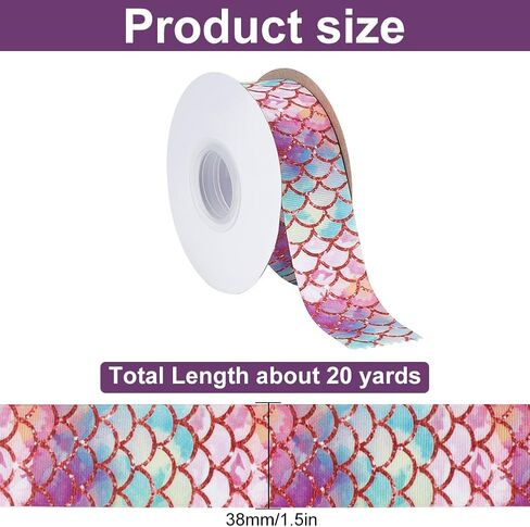 MAYJOYDIY Mermaid Scales Ribbon Fish Scale Grosgrain Ribbon 1.5inch×20 Yards Colorful Fabric Ribbons Polyester Ribbon for Clothes Bags Hats Party Decor Gift Wrapping Invitation Cards Decor in Saudi Arabia