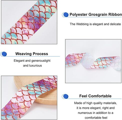 MAYJOYDIY Mermaid Scales Ribbon Fish Scale Grosgrain Ribbon 1.5inch×20 Yards Colorful Fabric Ribbons Polyester Ribbon for Clothes Bags Hats Party Decor Gift Wrapping Invitation Cards Decor in Saudi Arabia