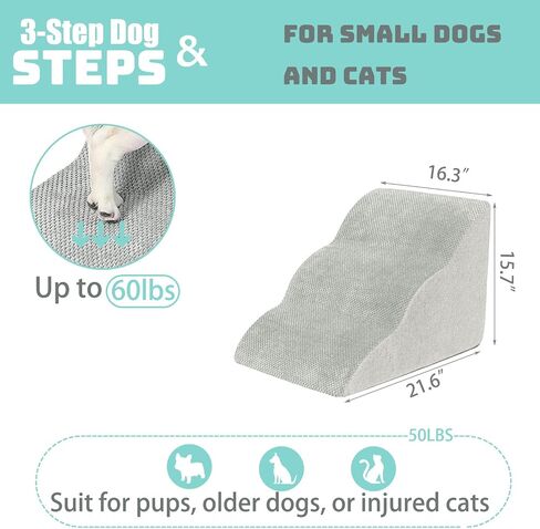 Dog Stairs for Small Dogs, 9" 2 Tiers Pet Stairs for High Beds and Couch, Density Foam Durable Ramp with Non-Slip Fabric Cover for Puppy, Cats in Saudi Arabia