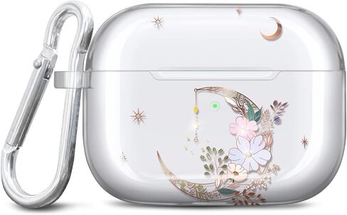 غطاء حماية JIAXIUFEN لهاتف Airpods Pro الجيل الثاني بتصميم زهرة لامعة ذهبية اللون واقٍ من مادة TPU للنساء والفتيات مع سلسلة مفاتيح متوافقة مع AirPods Pro 2019/Pro 2 Gen 2022، Gold Moon in Kuwait