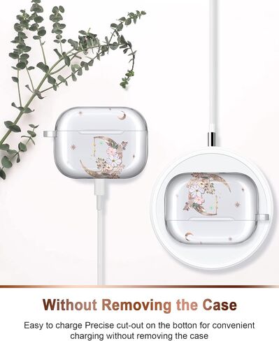 غطاء حماية JIAXIUFEN لهاتف Airpods Pro الجيل الثاني بتصميم زهرة لامعة ذهبية اللون واقٍ من مادة TPU للنساء والفتيات مع سلسلة مفاتيح متوافقة مع AirPods Pro 2019/Pro 2 Gen 2022، Gold Moon in Kuwait