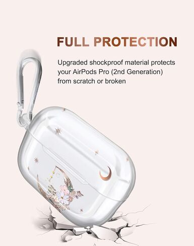 غطاء حماية JIAXIUFEN لهاتف Airpods Pro الجيل الثاني بتصميم زهرة لامعة ذهبية اللون واقٍ من مادة TPU للنساء والفتيات مع سلسلة مفاتيح متوافقة مع AirPods Pro 2019/Pro 2 Gen 2022، Gold Moon in Kuwait