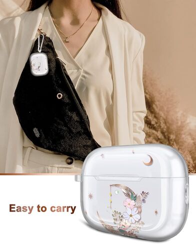 غطاء حماية JIAXIUFEN لهاتف Airpods Pro الجيل الثاني بتصميم زهرة لامعة ذهبية اللون واقٍ من مادة TPU للنساء والفتيات مع سلسلة مفاتيح متوافقة مع AirPods Pro 2019/Pro 2 Gen 2022، Gold Moon in Kuwait